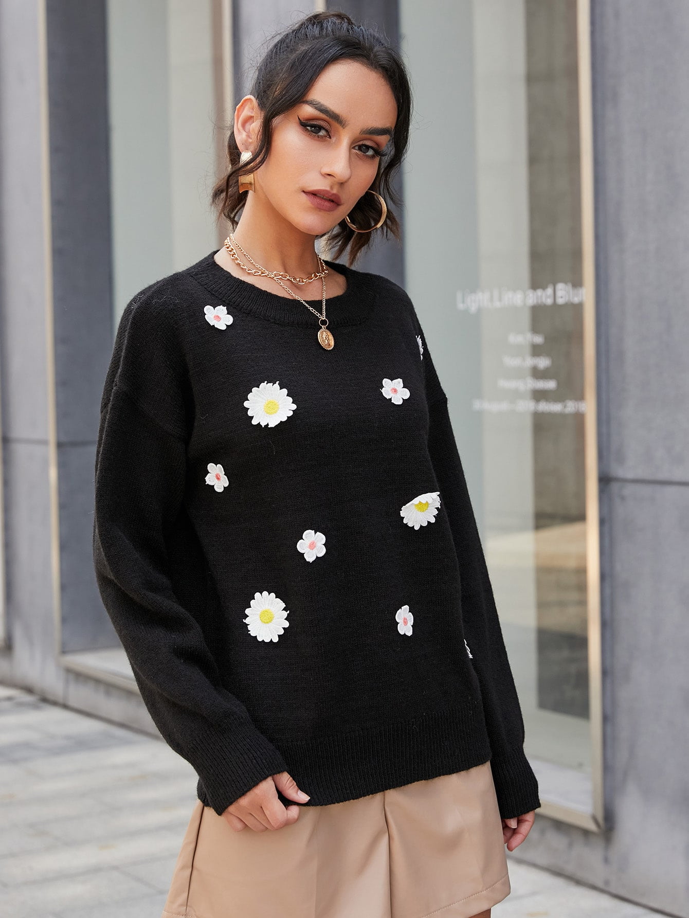 Women's Floral Pattern Drop Shoulder 