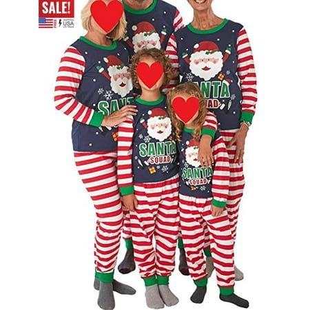 

Christmas Family Matching Pajamas Cartoon Santa Print Tops Strip Pants Xmas Sleepwear Homewear