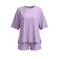 thumbnail image 5 of MLCDZ Women 2 Piece Lounge Set Summer Casual Short Sleeve Round Neck Oversized Shirts Biker Shorts Matching Airport Travel Outfit Clothes, 5 of 9