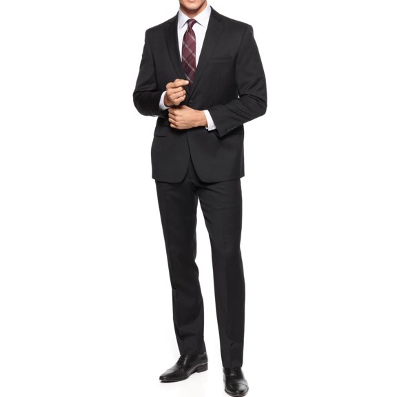 NEW Black Mens Size 40 Two Button Wool 2 Piece Suit Set