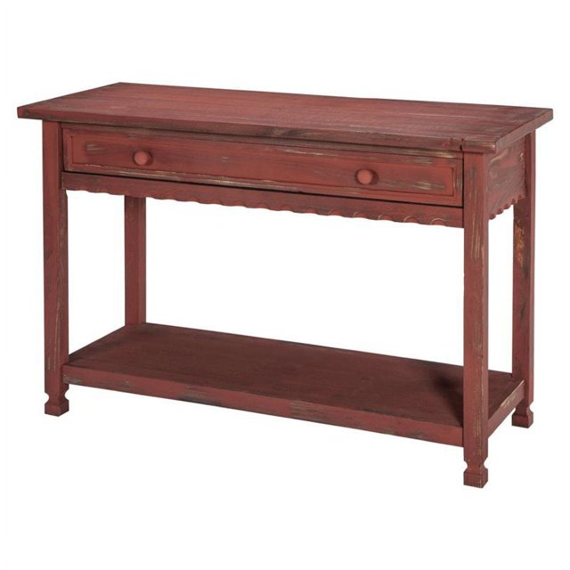 Bowery Hill Farmhouse Media/Console Table in Red Antique Finish