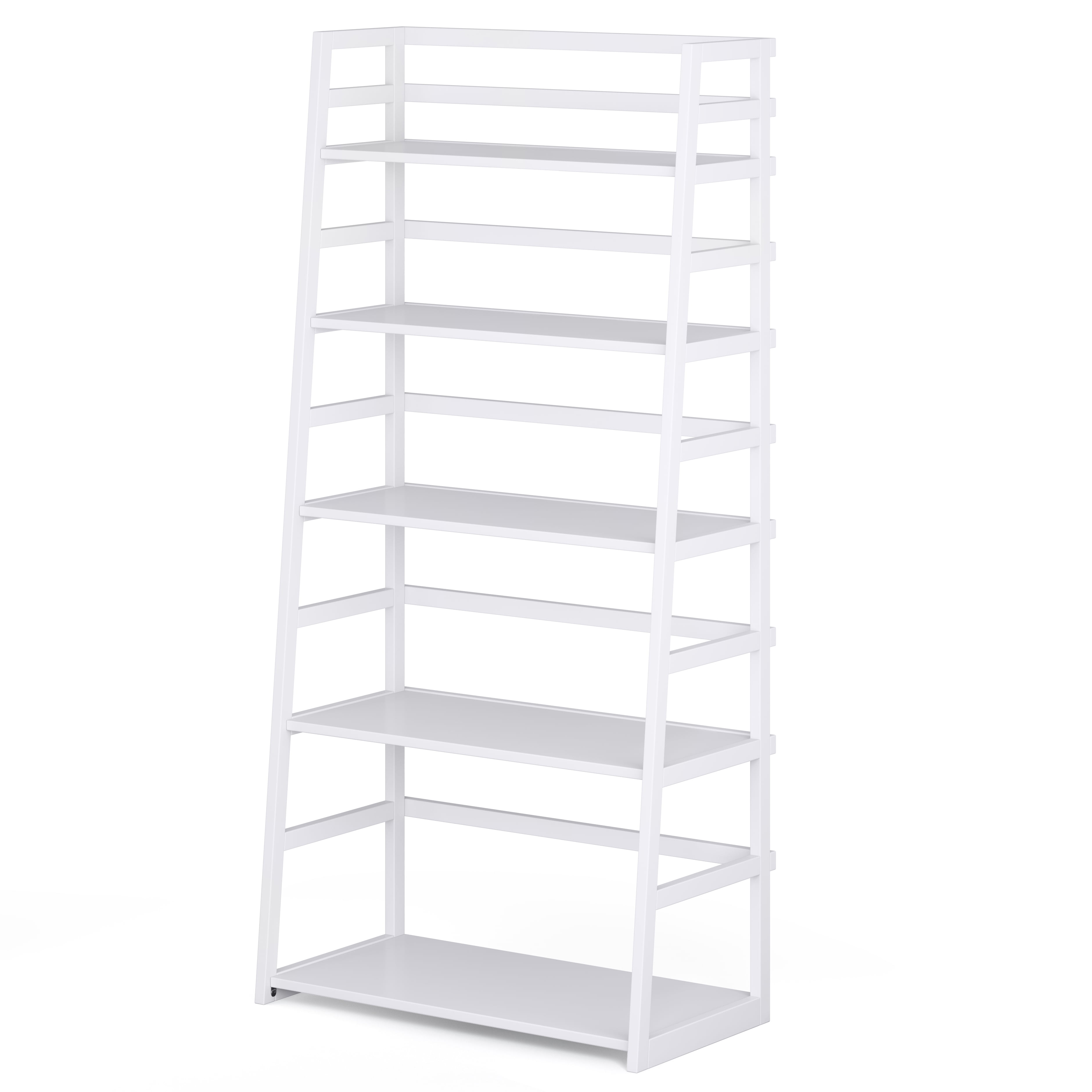 Brooklyn + Max Brunswick SOLID WOOD 63 inch x 30 inch Rustic Ladder Shelf Bookcase in White