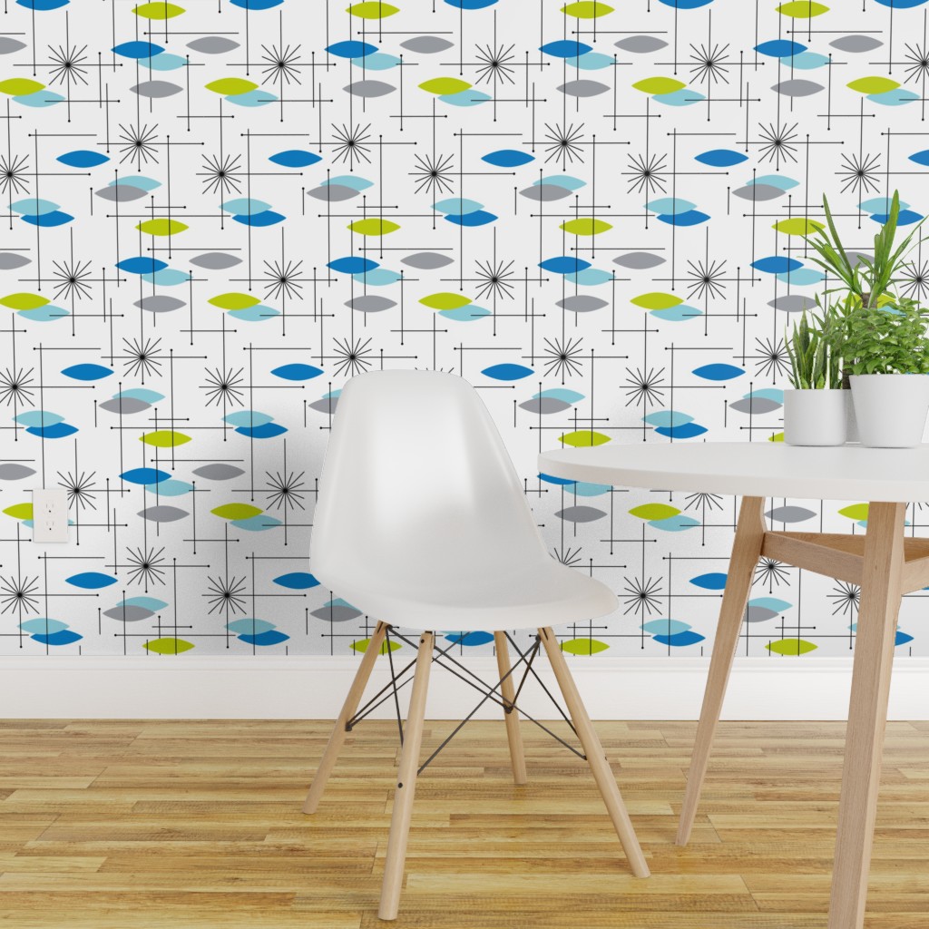 Peel-and-Stick Removable Wallpaper Atomic Blue Green Mid Century Modern
