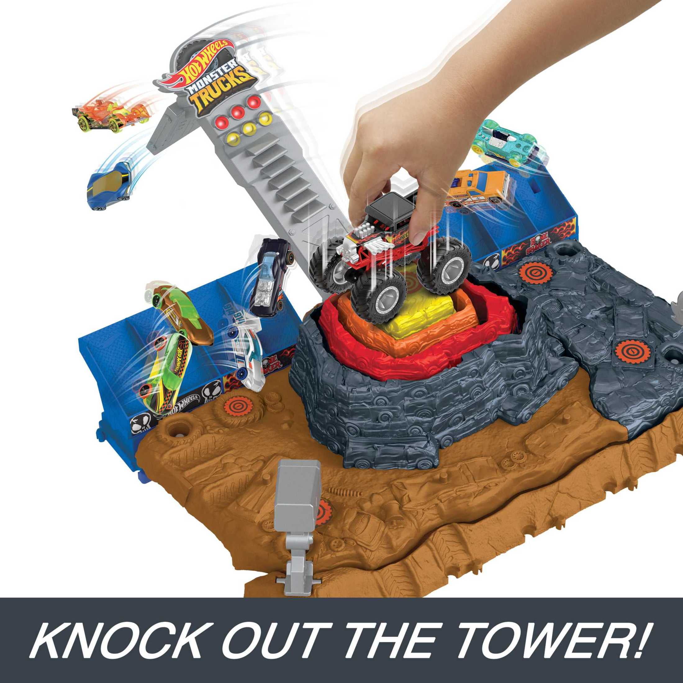 Hot Wheels Monster Trucks Bone Shaker Ultimate Crush Yard Playset, 1 Toy Truck & 3 Crushable Cars
