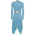 thumbnail image 5 of Aislor Women's Praise Dance Dress Lyrical Dancewear Metallic Patchwork Irregular Hem Long Sleeves Color Block Asymmetrical OverlayChurch Worship Dancewear Sky Blue L, 5 of 6