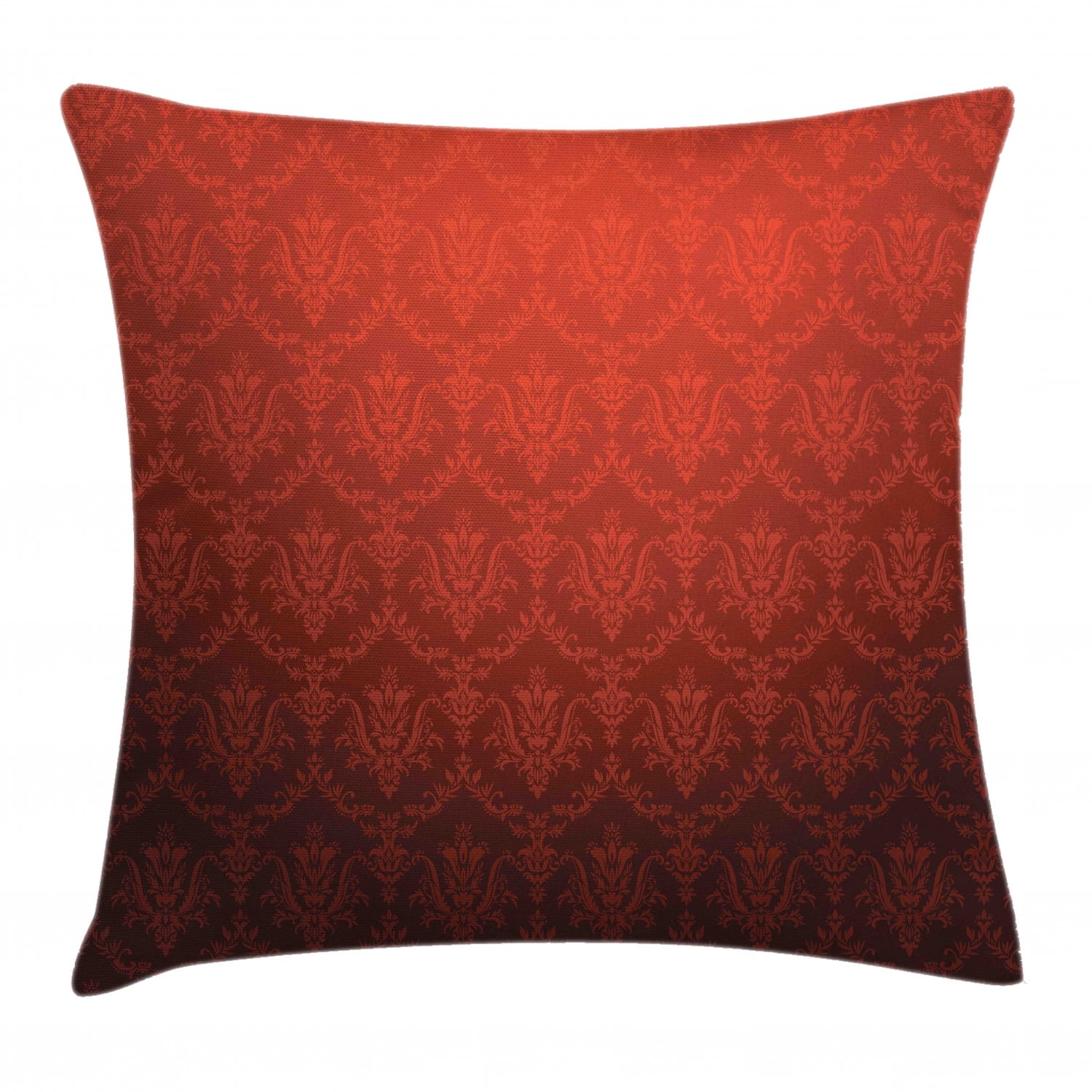 Dark Red Throw Pillow Cushion Cover, Antique Floral Pattern with