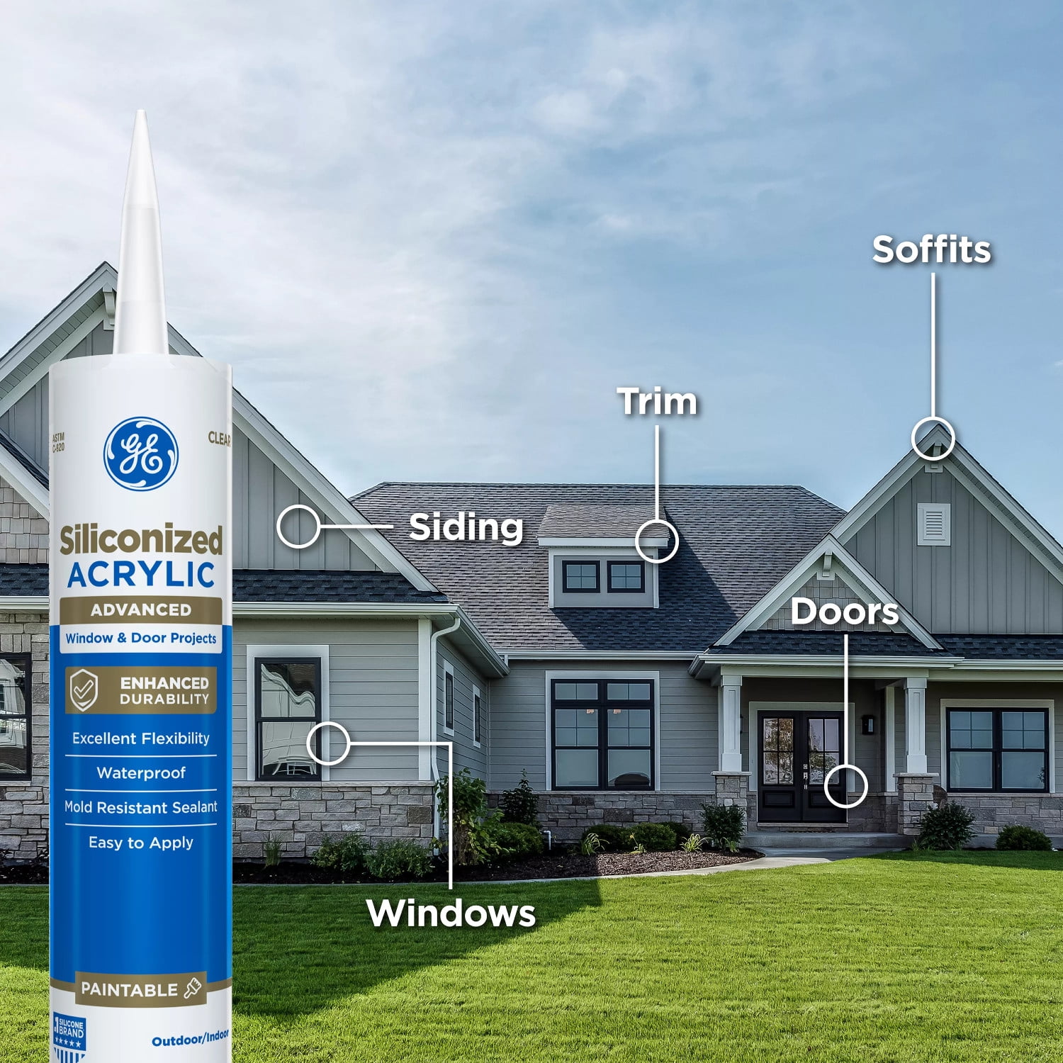 (2 pack) GE Siliconized Acrylic Advanced Sealant Window & Door, Pack of 1, Clear 10 fl oz Cartridge