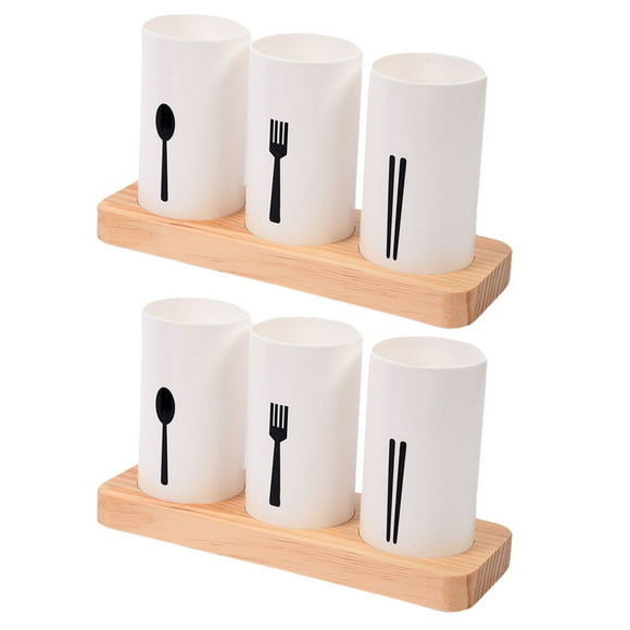 2 Sets Silverware Holder with Wood Tray Spoon Fork Chopsticks Storage Holder for Kitchen