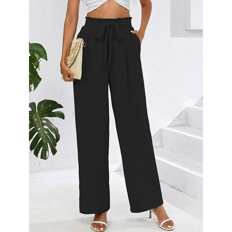 Women Summer Thin Trousers Black Wide Leg Loose Pants Full Length