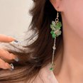 thumbnail image 4 of Green Stone Dangle Drop Hook Earrings 14K Gold Plated CZ Statement Hoop Studs for Women, 4 of 6