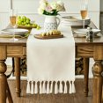 thumbnail image 4 of Sm:)e Beige Tassel Table Runner, 13x72 Inch, Boho Linen Blend Rustic Farmhouse Style, Holiday Wedding Party Kitchen Table Decor, 4 of 6
