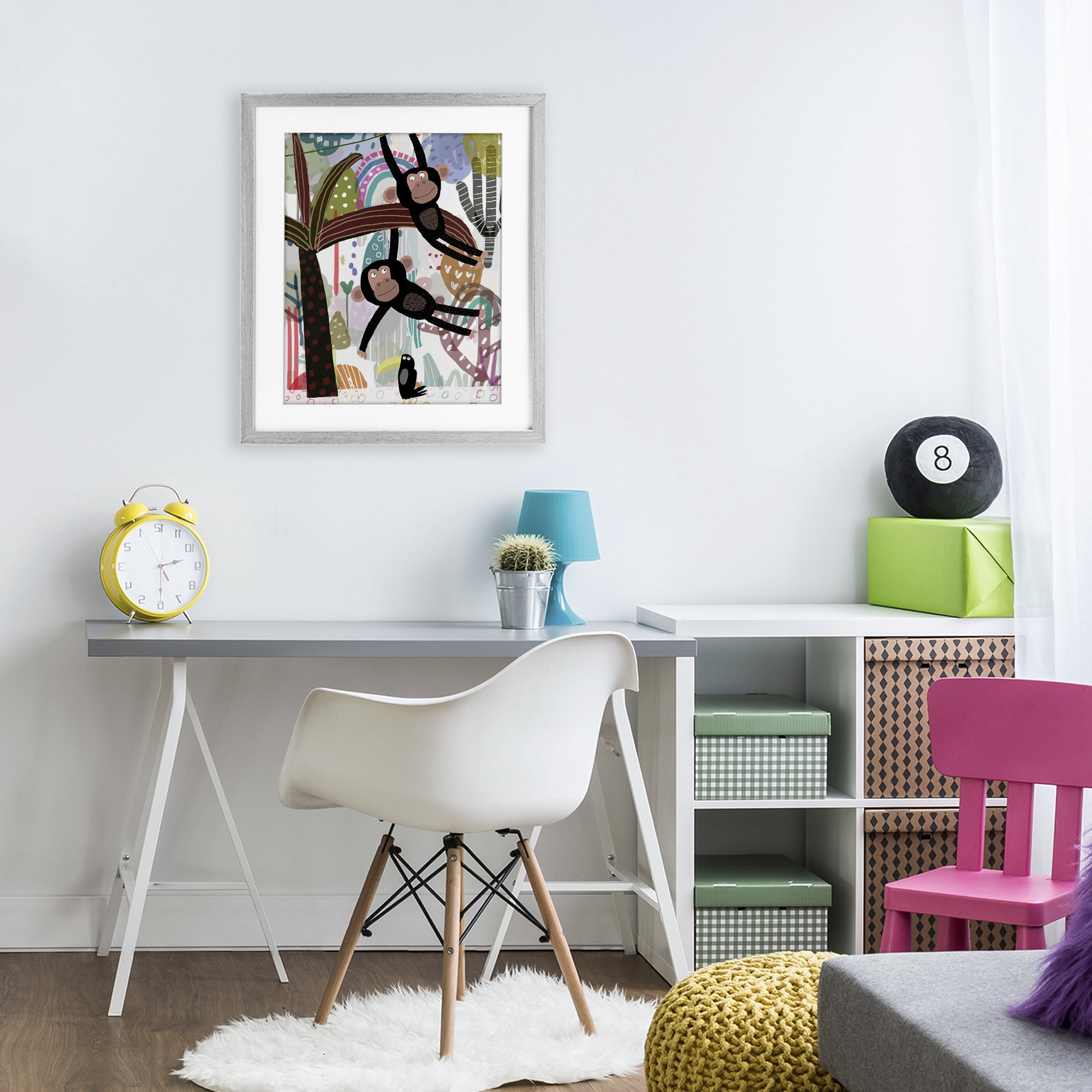 Exotic Monkey & Toucan Gray Framed Print Under Glass, design by Carla Daly