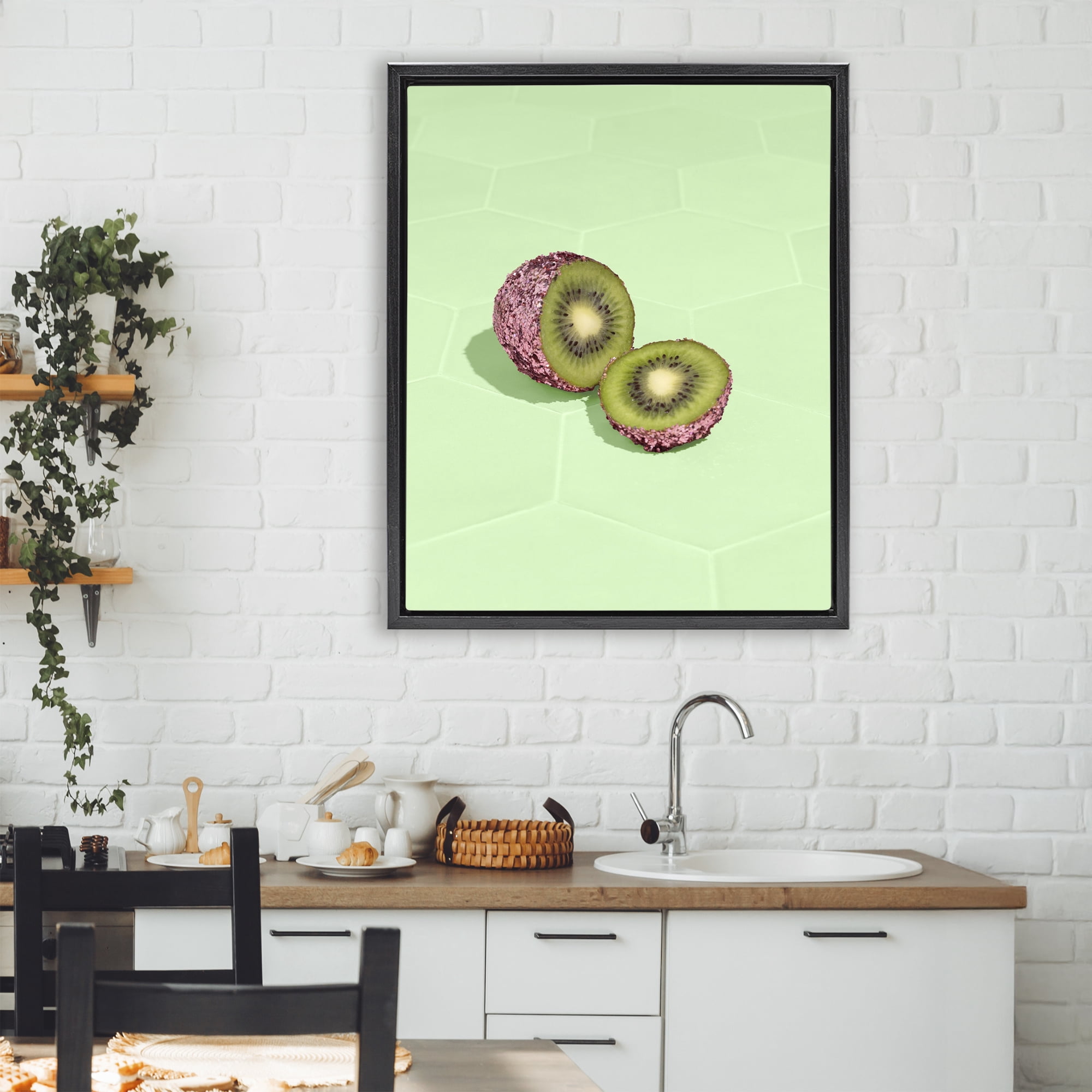 Stupell Industries Green Glimmer Kiwi Black Framed Floater Canvas Wall Art, design by LISH Creative