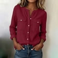 thumbnail image 5 of CQONEPT Long Sleeve Shirt for Women Button Down Blouse Long Sleeve Dressy Casual Cotton Linen Blend Fall Clothes Wine S, 5 of 6