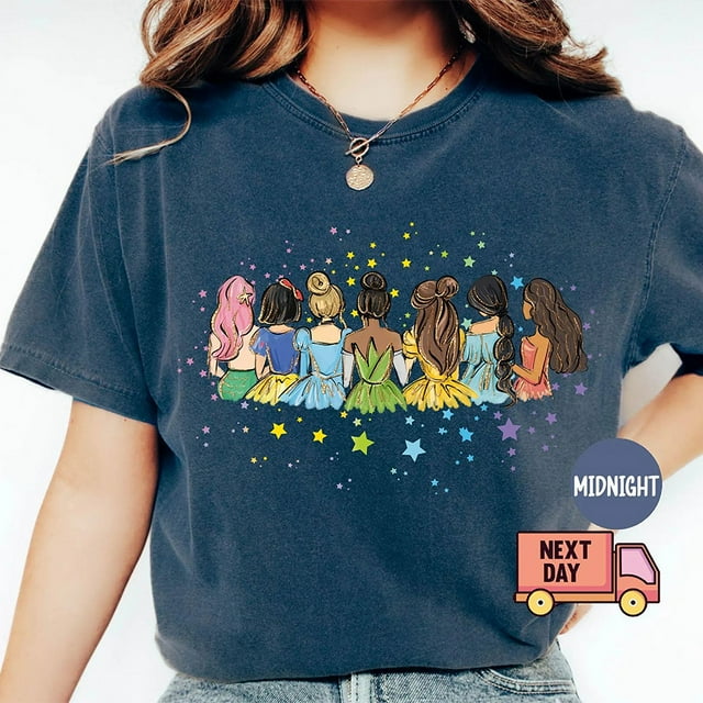 Disney Princess Rétro Chemise Disney T-shirt de Voyage 2025 Réveillon du Nouvel An Nouveau Noël Col Rond Mode Décontracté Chandail en Molleton ZH1116W6-JCS TTG