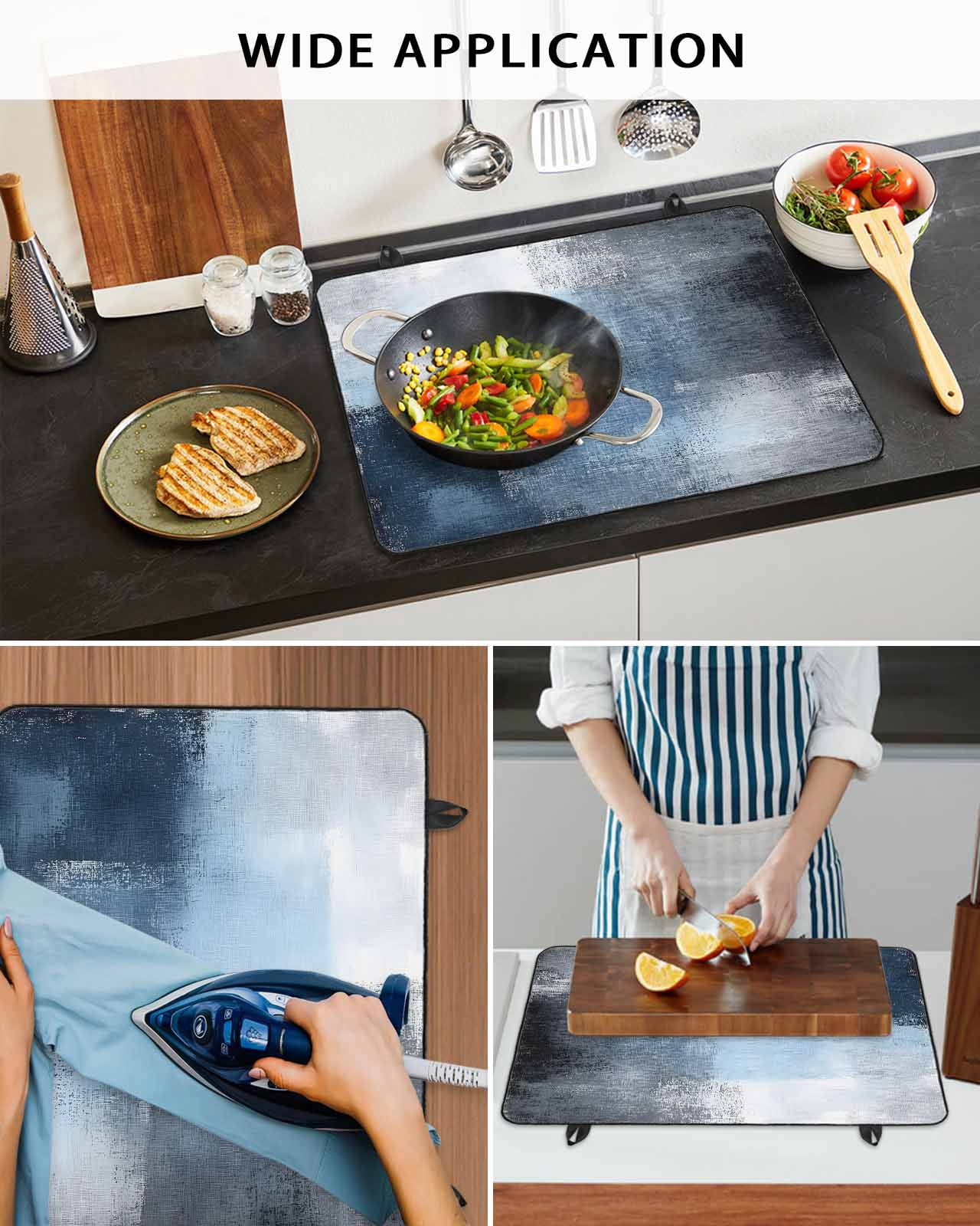 nqOlkjepod Large Induction Cooktop Protector Mat 36"x21", Blue Grey Stove Top Covers for Electric Stove, Modern Oil Painted Art Abstract Geometric Stove Burner Cover Mats, Glass Top Stove Cover