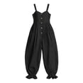 thumbnail image 4 of Lenpel Womens Wide Leg Jumpsuits V Neck Sleeveless Fashion Button Baggy Rompers Lightweight Ruffle Harem Pants, 4 of 5