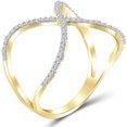 thumbnail image 2 of JewelersClub 14K Gold Plated Silver Criss Cross Ring – 0.15 Carat White Diamond Ring with 14K Gold Plated Silver X Ring – Real Diamond Criscross Ring with Hypoallergenic 14K Gold Plated Silver Ring, 2 of 4