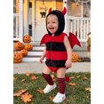 thumbnail image 4 of RUINIXCW Newborn Baby Boy Girl Halloween Devil Costume Infant Cosplay Outfit Fall Winter Clothes Fleece Sleeveless Hooded Romper Wings Stockings Set, 4 of 10