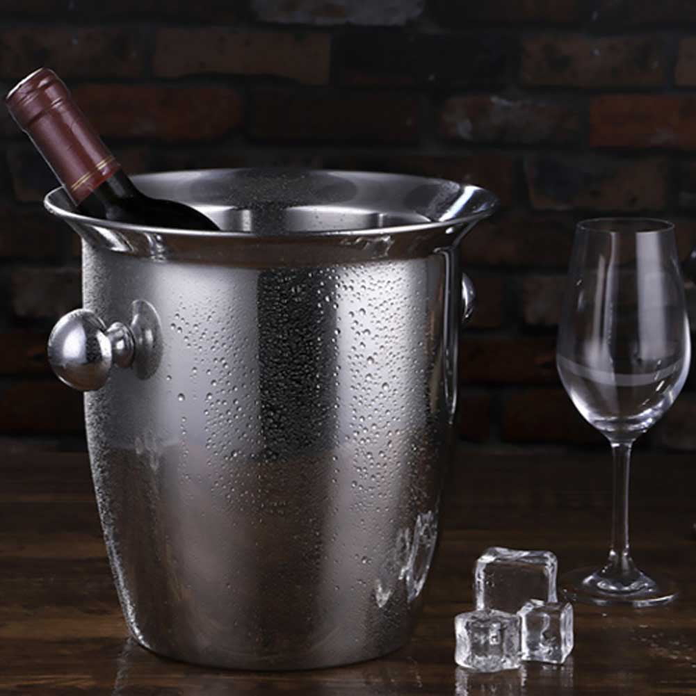 Ice Bucket Champagne Wine Cooler Stainless Steel Cafe Bar Supply 1.6qt 