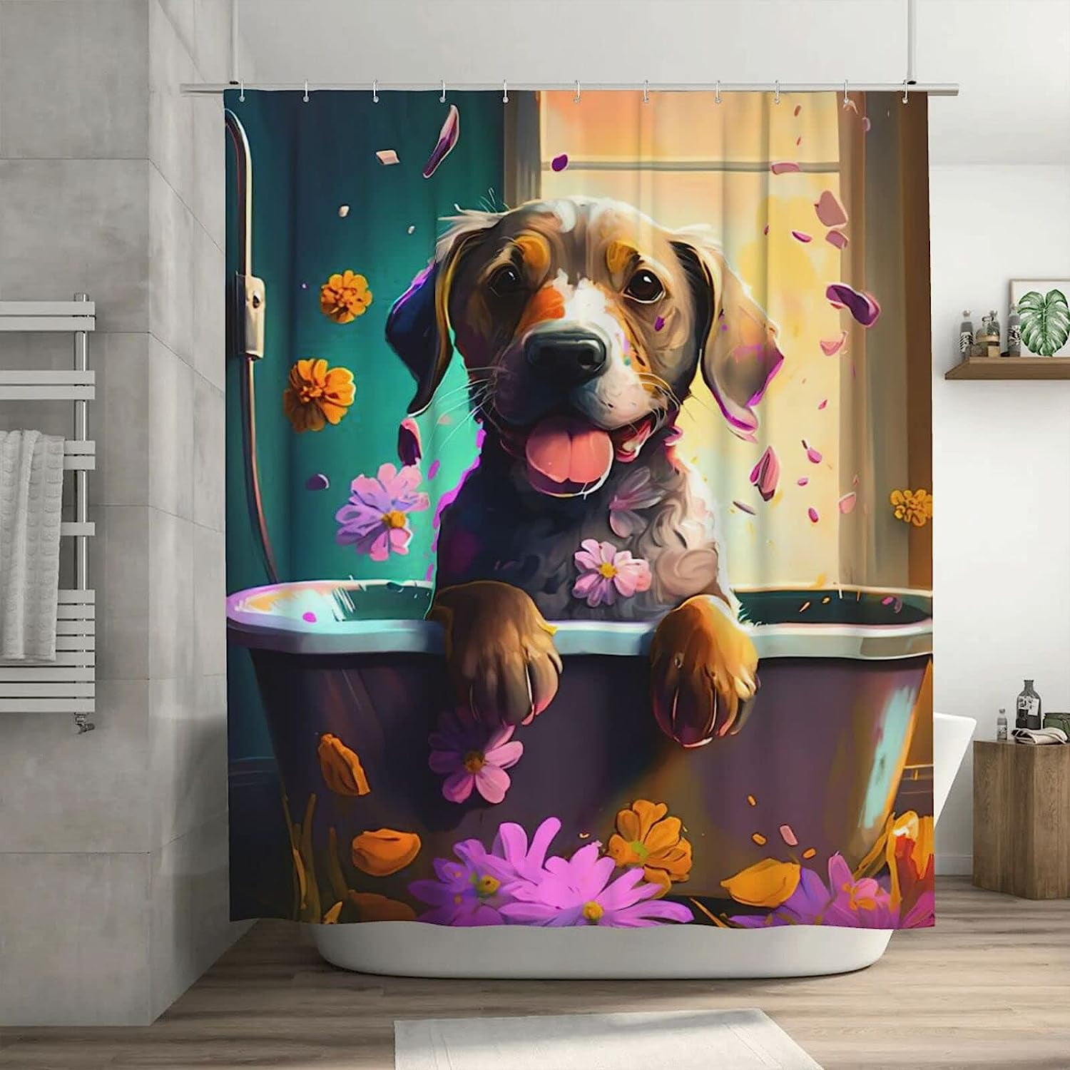 SPXUBZ Cute Dog Shower Curtain Funny Dog in Bathtub Shower Curtain