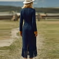 thumbnail image 4 of LEKWK Fringe Dress for Women Slim Fit Long Sleeve Zip up Bodycon Dress Tassel Hem Midi Dresses Western Cowgirl Cocktail Party Attire, 4 of 6
