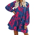 thumbnail image 1 of Pompotops Robe d'Été Décontractée pour Femmes Col en V Imprimé Floral Manches Longues Longueur Genou, 1 of 8
