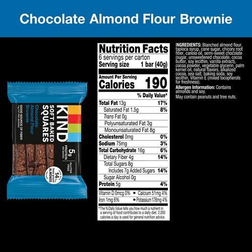 Kind Soft Baked Squares, Chocolate Almond Flour Brownie, Gluten Free Snacks, 8.5Oz Box, 6 Count - Pack of 2