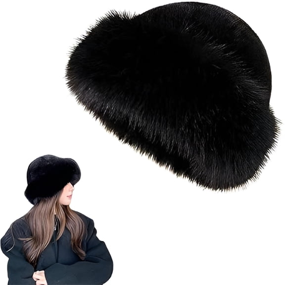 TELOLY 2026 New Womens Winter Faux Fur Bucket Hat,Warm Plush Fluffy Furry Mink Hats,Cozy Wide Brimmed Hat for Girls Women(Black)