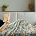 thumbnail image 3 of Grunge Soft Flannel Fleece Blanket, Bullseye Hexagon Pattern with Worn out Backdrop Design with Pale Tones, Cozy Plush for Indoor and Outdoor Use, 50" x 60", Navy Blue Orange Beige, by Ambesonne, 3 of 5