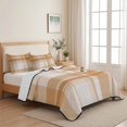 thumbnail image 5 of 3 Pieces King Quilt Set,Minimalist Apricot White Plaid Soft Bedding Sets with 1 Quilt & 2 Pillow Shams,Neutral Tartan Checkered Summer Bedspread Lightweight Coverlet Comforter for All Season, 5 of 9