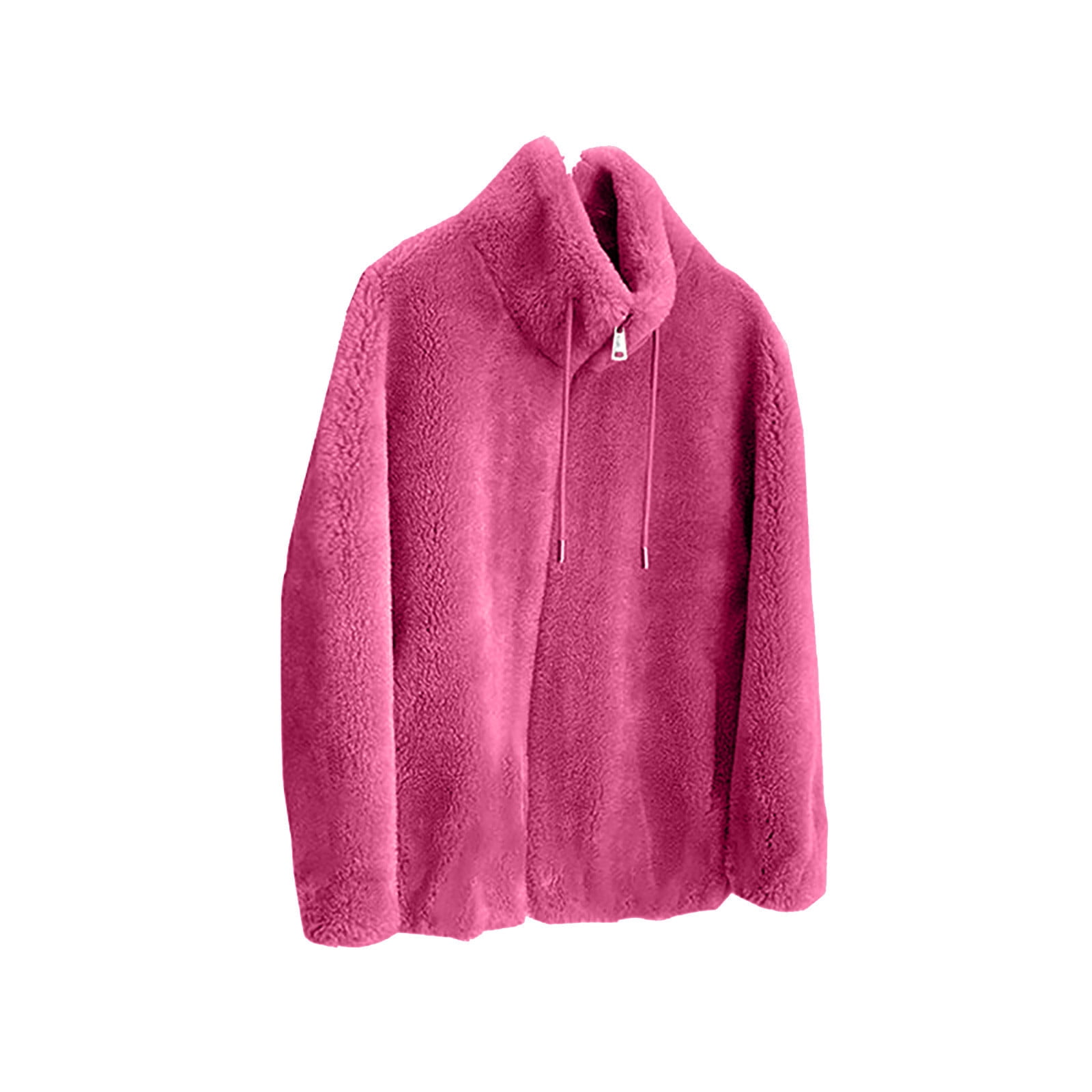 Plus Size Coats for Women 4X-6X Trendy Full Zipper Up Fleece Jackets Ladies Casual Solid Long Sleeve Stand Collared Warm Coat with Pockets