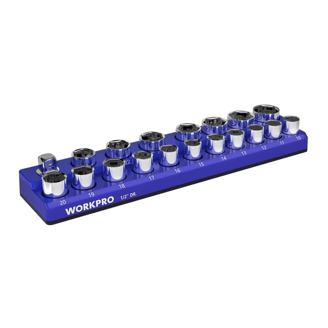 Organizador de enchufes WORKPRO magnético, 19 enchufes métricos de 1/2 pulgada