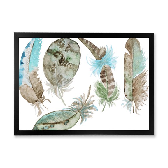 Designart 'Green Feathers Set On White' Bohemian & Eclectic Framed Art Print