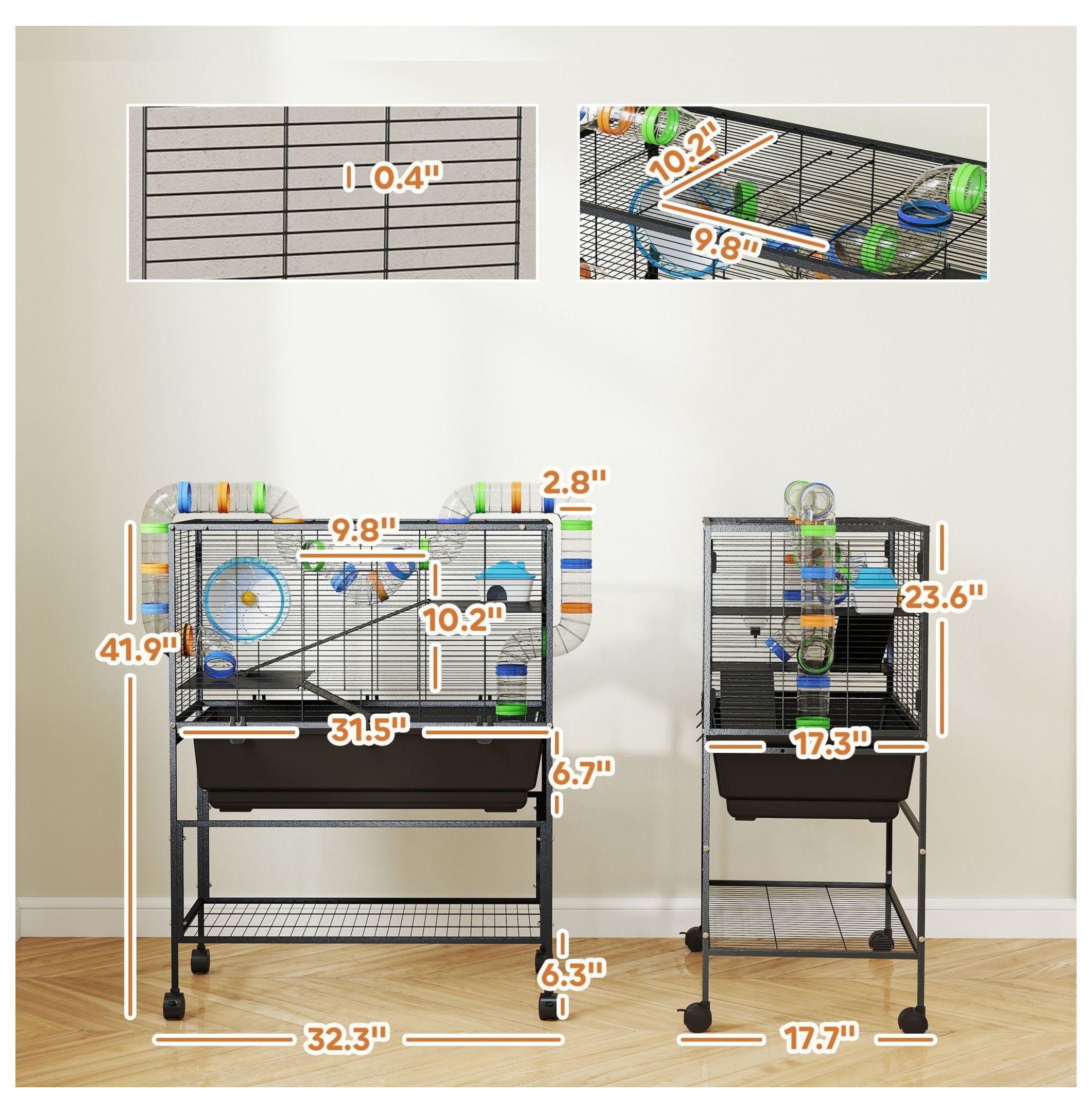 Hamster Cage 3 Tier, Rolling Rat Cage with Deep Tray, Exercise Wheel & Hut - Spacious Small Animal Habitat for Syrian Hamsters, Gerbils