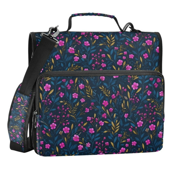 Zipper Binder Whimsical Wildflowers 1.5 Inch Binder Folder Bag with Shoulder Strap and Handle