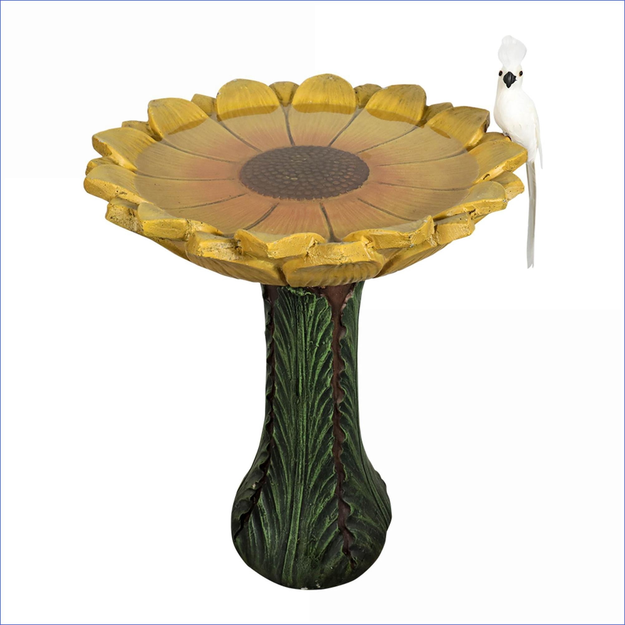 Bird Baths | 24.4" Tall Outdoor Farmhouse Sunflower Bird Bath for Garden Patio | Concrete Cement | Birdbath Single Tier Pedestal