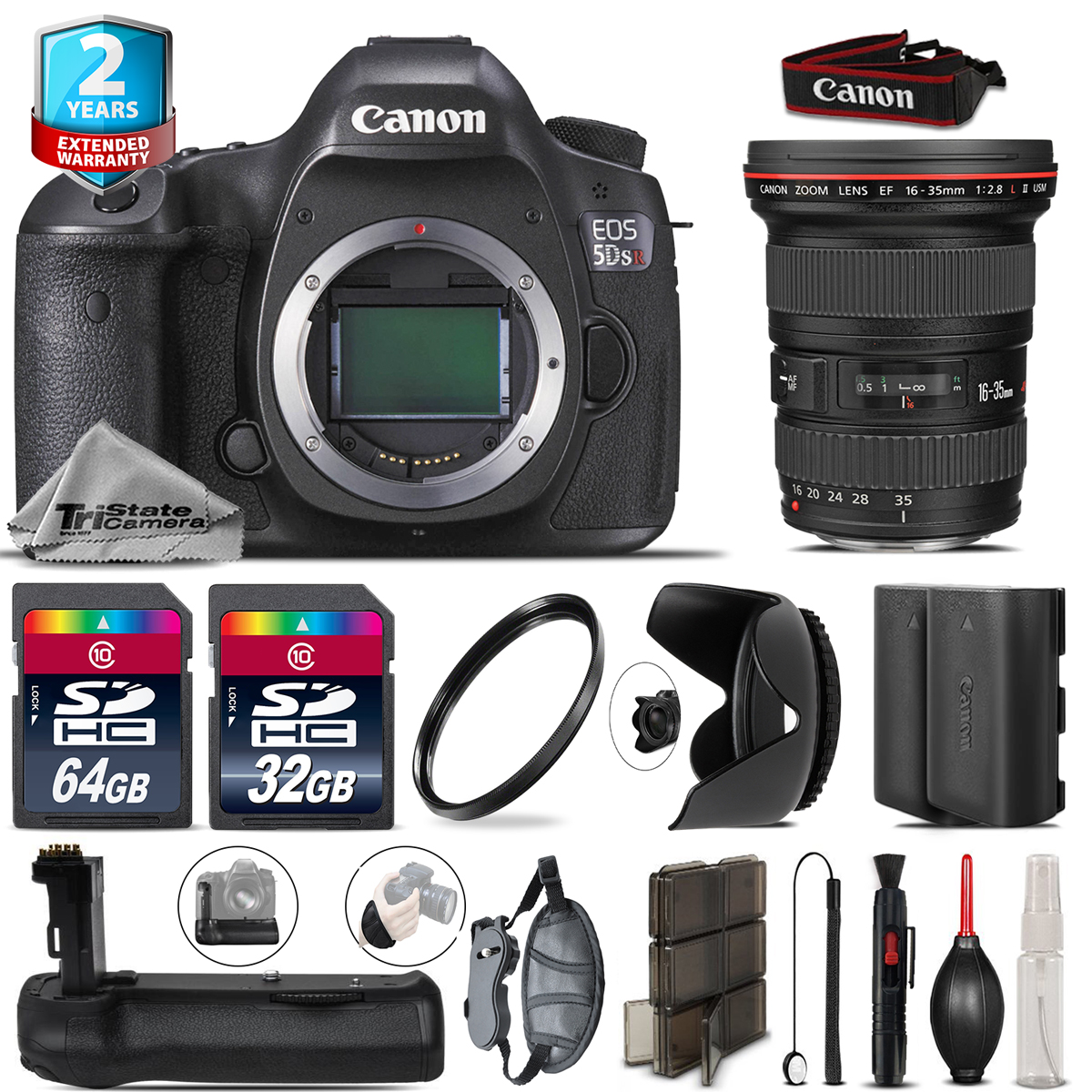 Canon EOS 5DS R DSLR + 1635mm 2.8L II + Battery Grip + Extra Battery