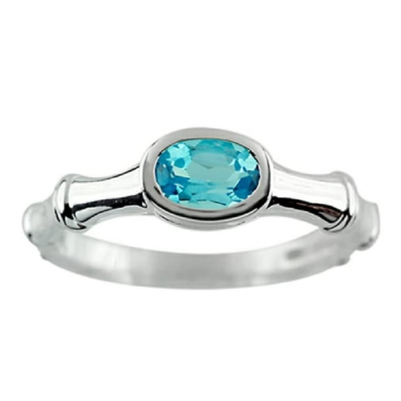 Stackable 925 Sterling Silver Oval Cut Swiss Blue Topaz Gemstone Textured Ring