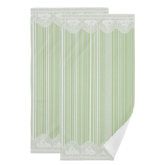 Light Green Stripes with White Lace Hand Towel Absorbent Bath Towels for Bathroom Sports Gym 28" x 14" Set of 2