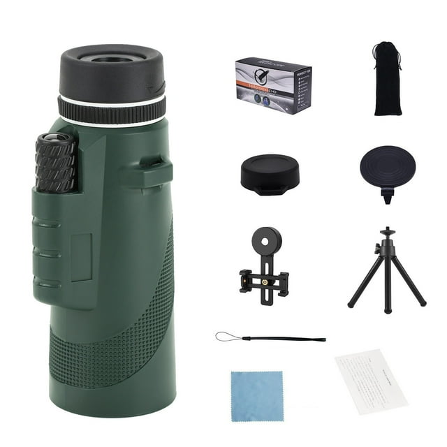 Telescopio monocular de alta potencia 80 para exteriores, fotografía con teléfono móvil, observación de aves, negro con abrazadera universal y trípode