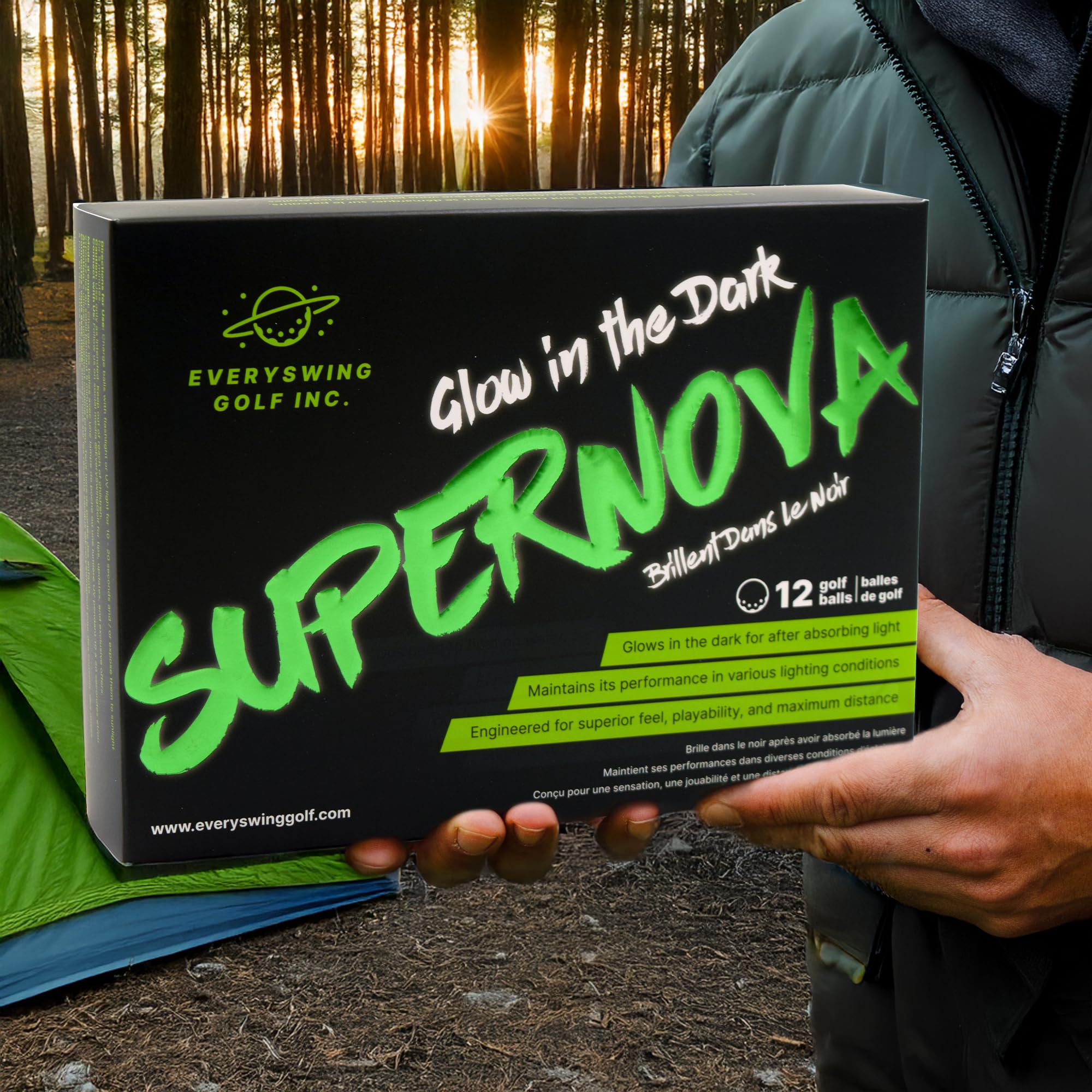 SuperNova Glow Golf Balls – 12-Pack Rechargeable by UV Flashlight for Night Play, Perfect for Night Golf and Dusk Rounds & Bright, Lasting Glow