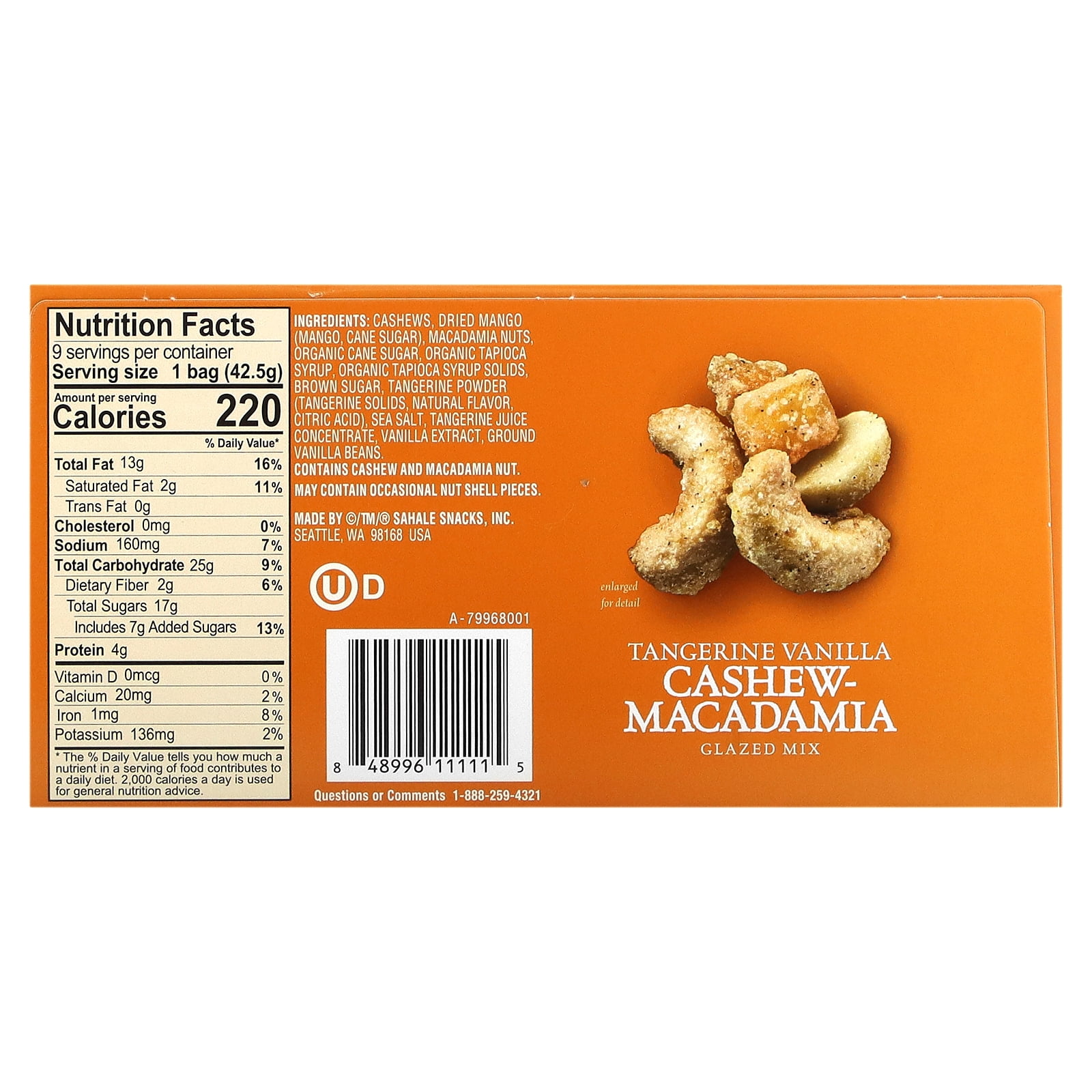 Glazed Mix, Tangerine Vanilla Cashew-Macadamia, 9 Packs, 1.5 oz