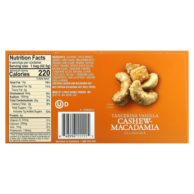 Glazed Mix, Tangerine Vanilla Cashew-Macadamia, 9 Packs, 1.5 oz