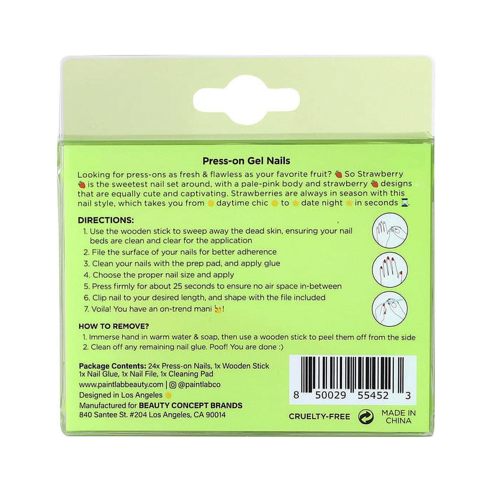 PaintLab Medium Almond Press On Nails, Strawberry Pink, 24 Count