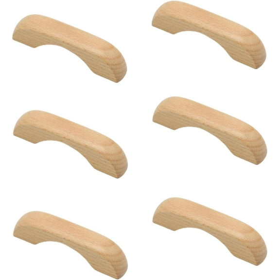 Gamvdout Wooden Handles for Cupboards 6Pcs Beech Bridge Cabinet Door Handles Cabinet Wardrobe Door Drawer Original Wood Color Solid Wood Handles 96Mm