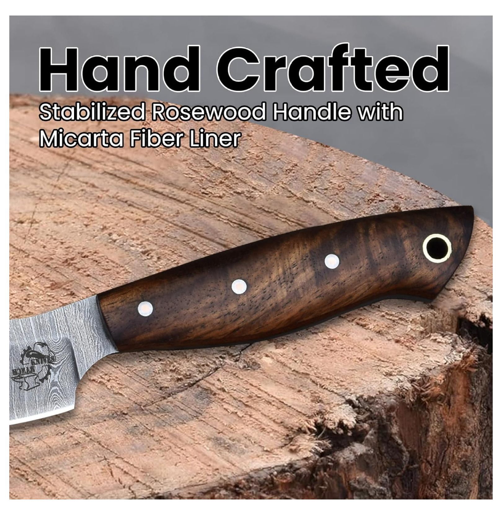 Handmade EDC Fixed Blade Hunting Knife – Forged Damascus Steel – Handle – Horizontal Carry Sheath – Outdoor Knife (3180-IRW)