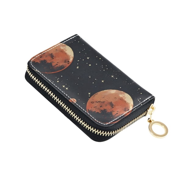 Leather Zipper Card Bag 4.7x3.1x0.8Inch Women's Card Bag Coin Purse Credit Card Bag Bank Card Bag Business Card Bag Coin Bag Cosmic Mars
