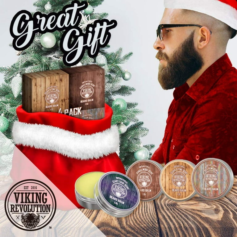 Viking Revolution 4 Beard Balm Variety Pack Sandalwood, Pine & Cedar, Bay Rum, Clary Sage (1oz Each)