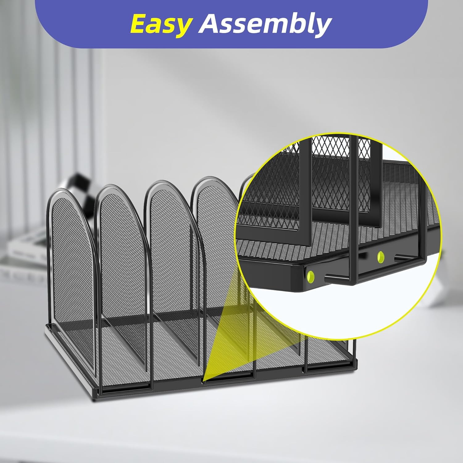 INTIGE 5 Compartment Metal Mesh File Organizer for Desk, Desk Folder Holder, Black, 1 Piece
